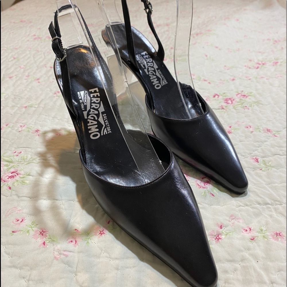Salvatore Ferragamo Black Leather Heels 7.5
